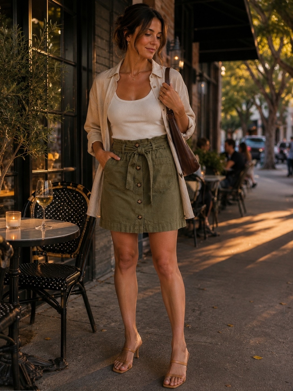 LOFT Olive Green Utility Wrap Mini Skirt
